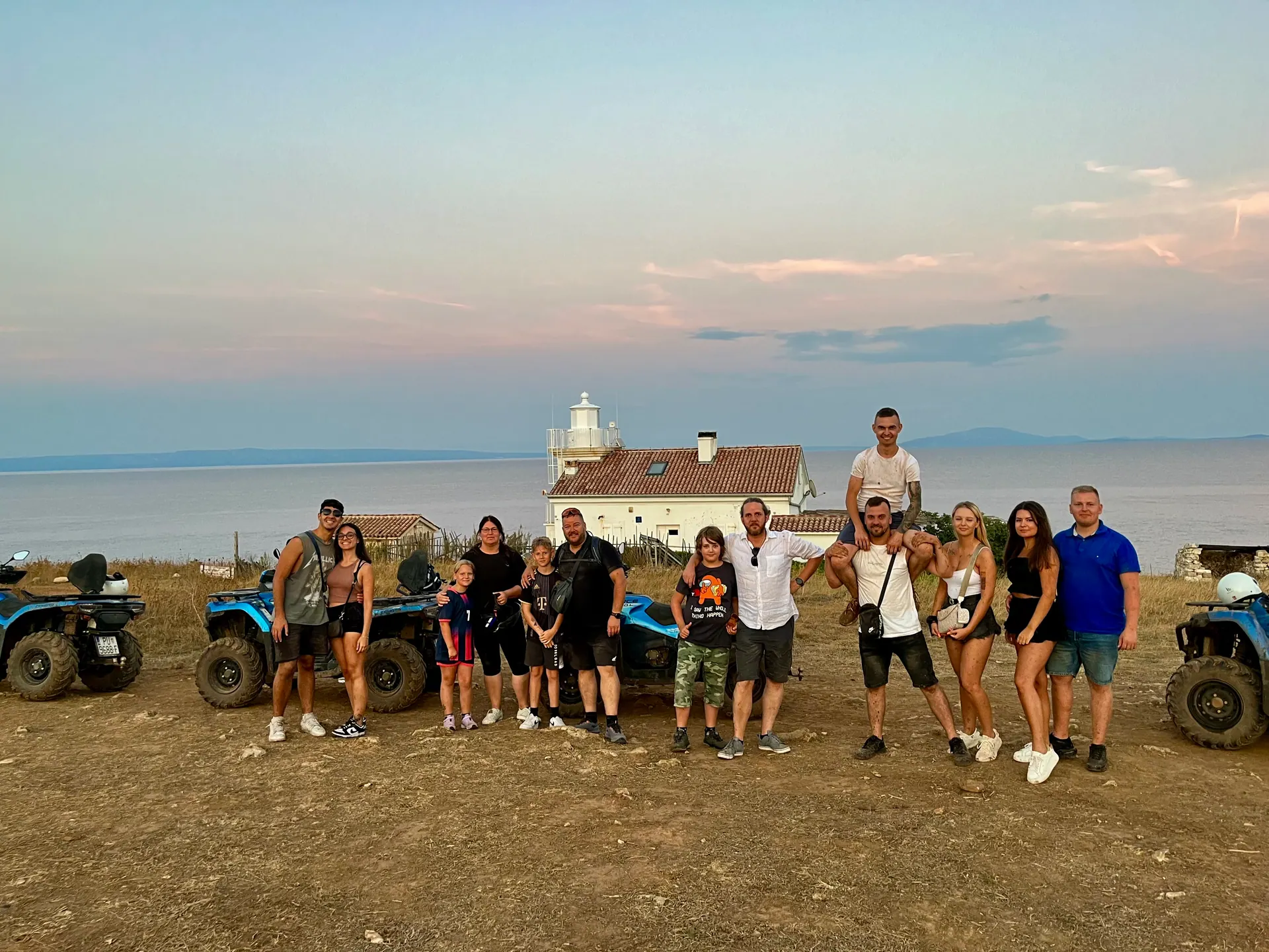 Quad group lined up at sunset near Medulin and Ližnjan